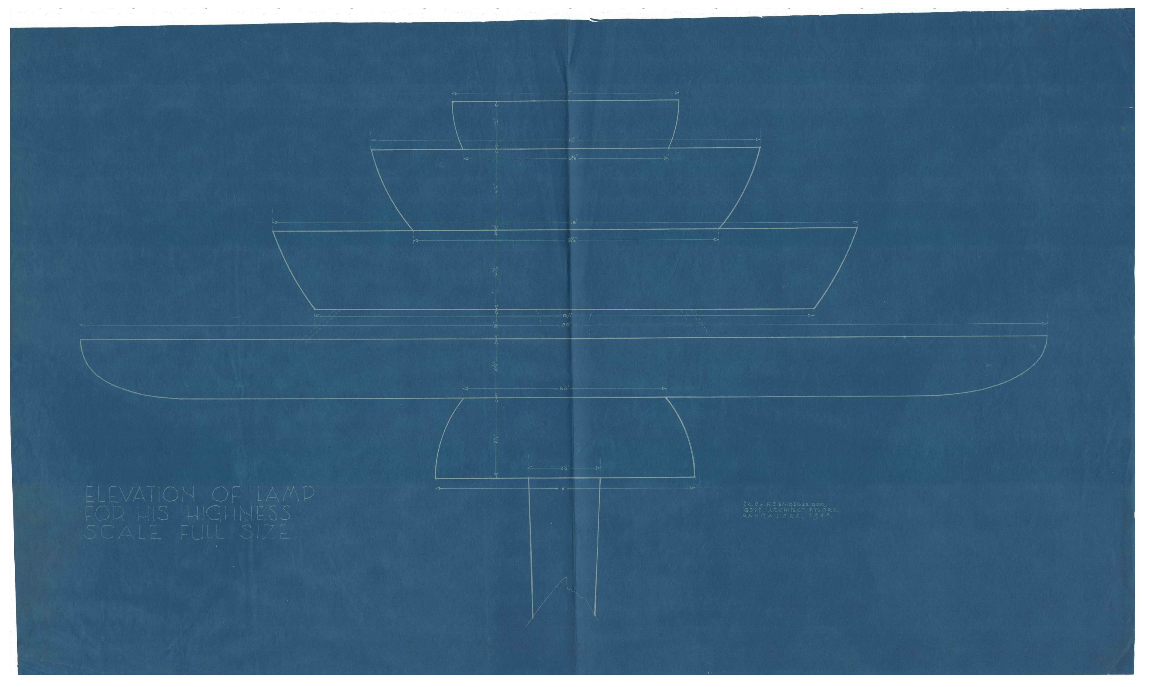Otto Koenigsberger. Design for a lamp designed by Otto Koenigsberger for the Maharaja of Mysore, 1943. Credit: AA Archives; 2012:P148.