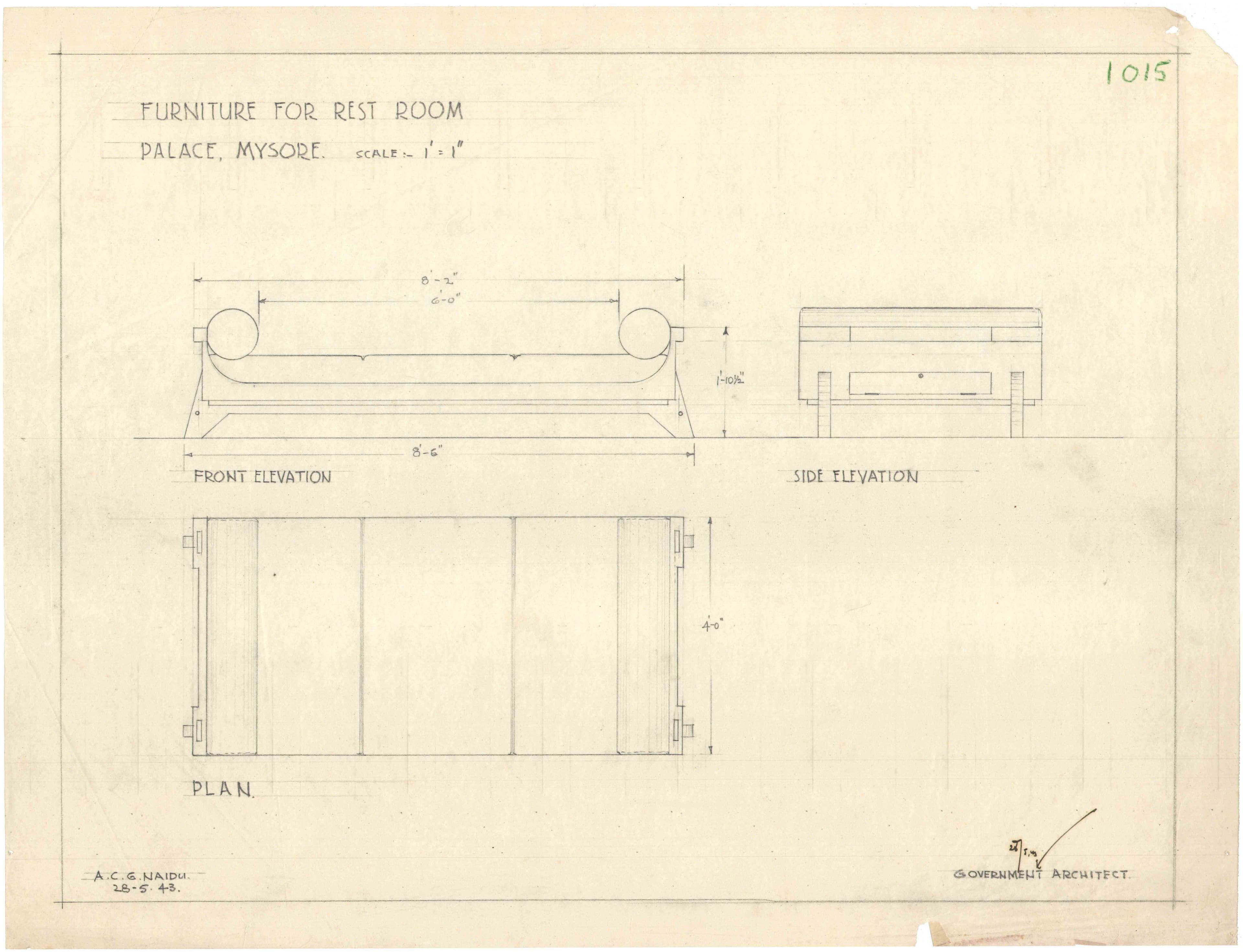 Otto Koenigsberger. Sofa for Rest Room, Mysore Palace, 1943. Credit: AA Archives; 2012:P148