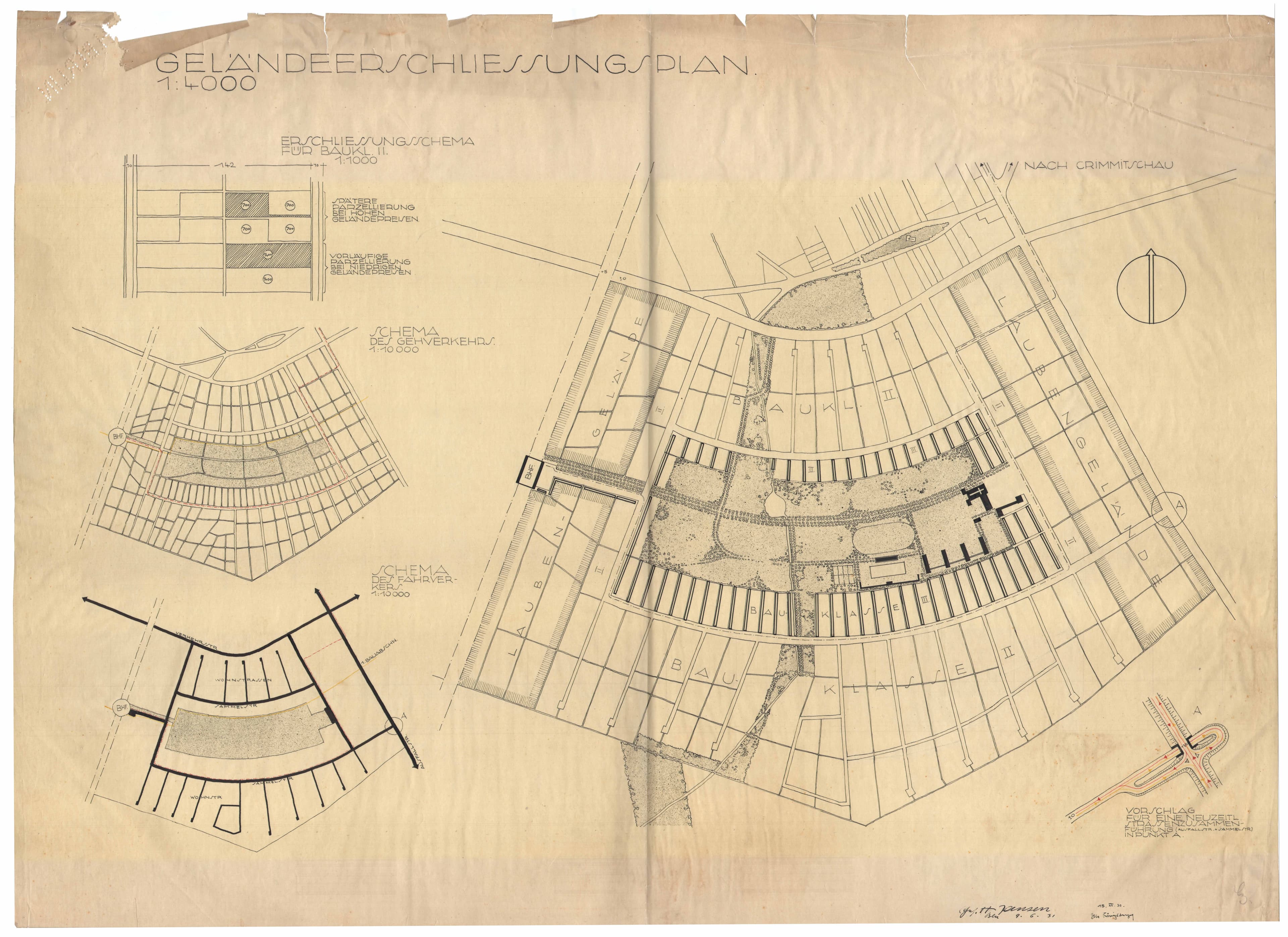 Otto Koenigsberger. Proposed development plan by Otto Koenigsberger  for Wedding district of Berlin, 1930-31. Includes overall scheme, togerher with land parecelling,  pedestrian and traffic schemes. Credit: AA Archives: 2012:P148