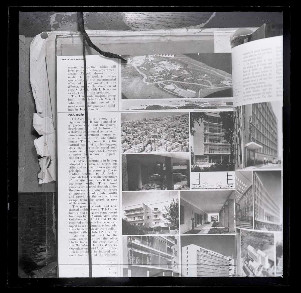 DTA Lantern Slide Library. Slide taken from unidentified publication, showing buildings in Tel Aviv, Israel in the 1940s. 