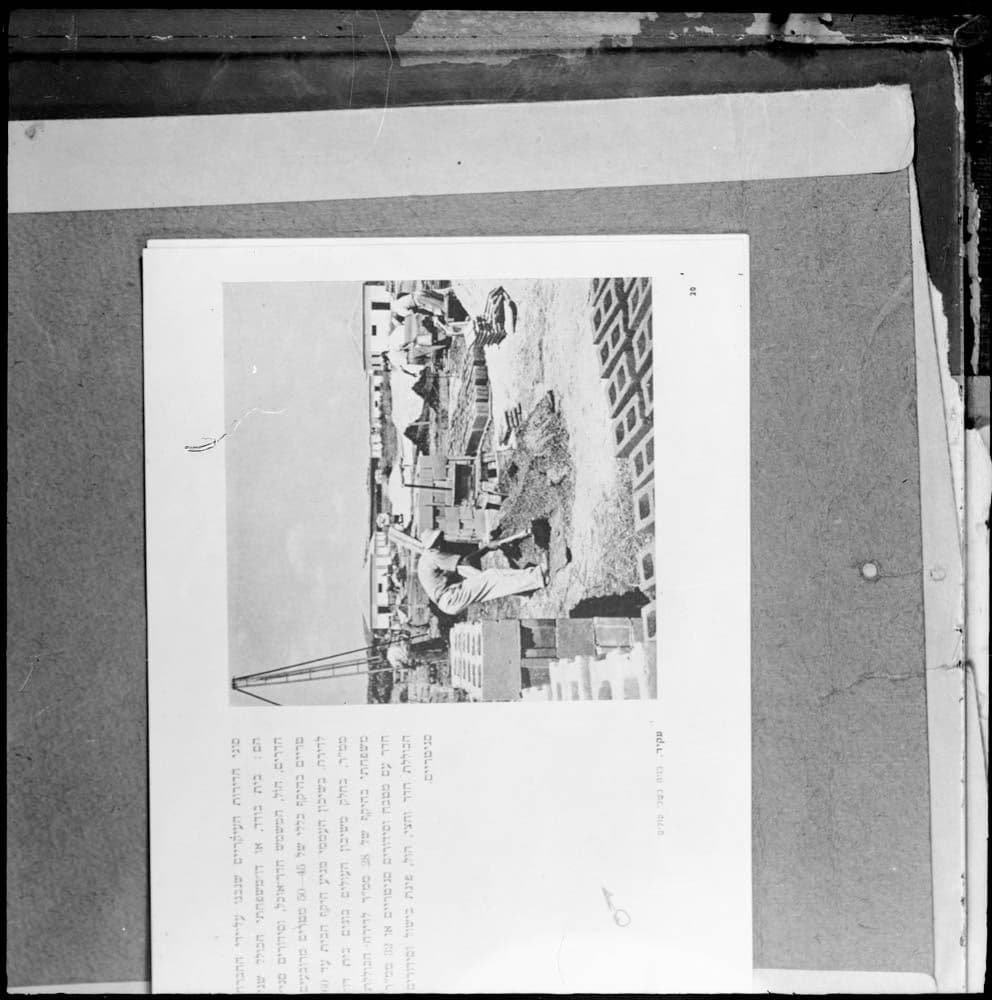 DTA Lantern Slide Library. Slide taken from an unidentified publication, showing a construction site for building a new residential town in Israel. 