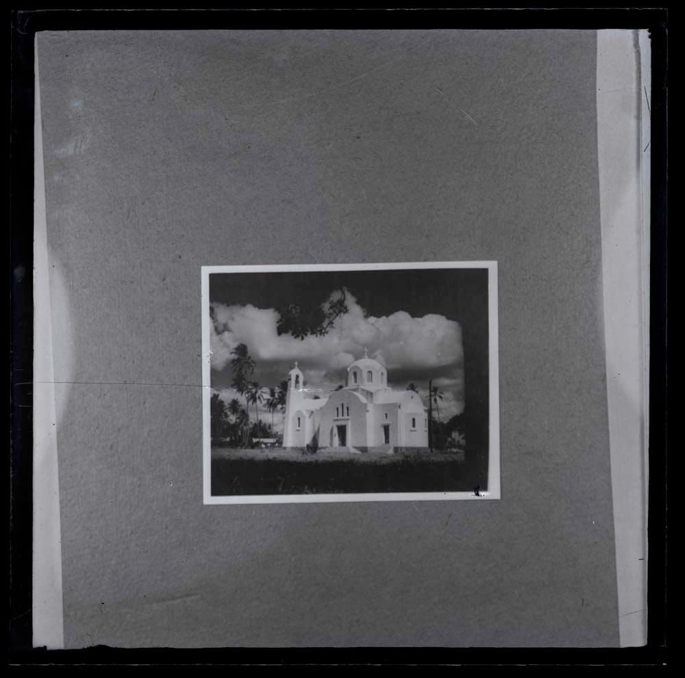 DTA Lantern Slide Library. Slide taken from an unidentified publication, showing a photograph of the Saint George Orthodox Church in Tanga, Tanzania in the 1960s.