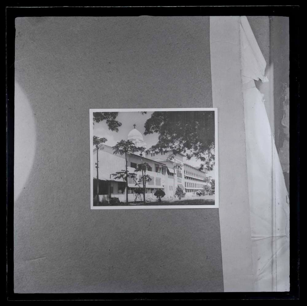 DTA Lantern Slide Library. Slide taken from an unidentified publication, showing a photograph of the Ocean Road Hospital in Dar es Salaam, Tanzania in the 1950s.