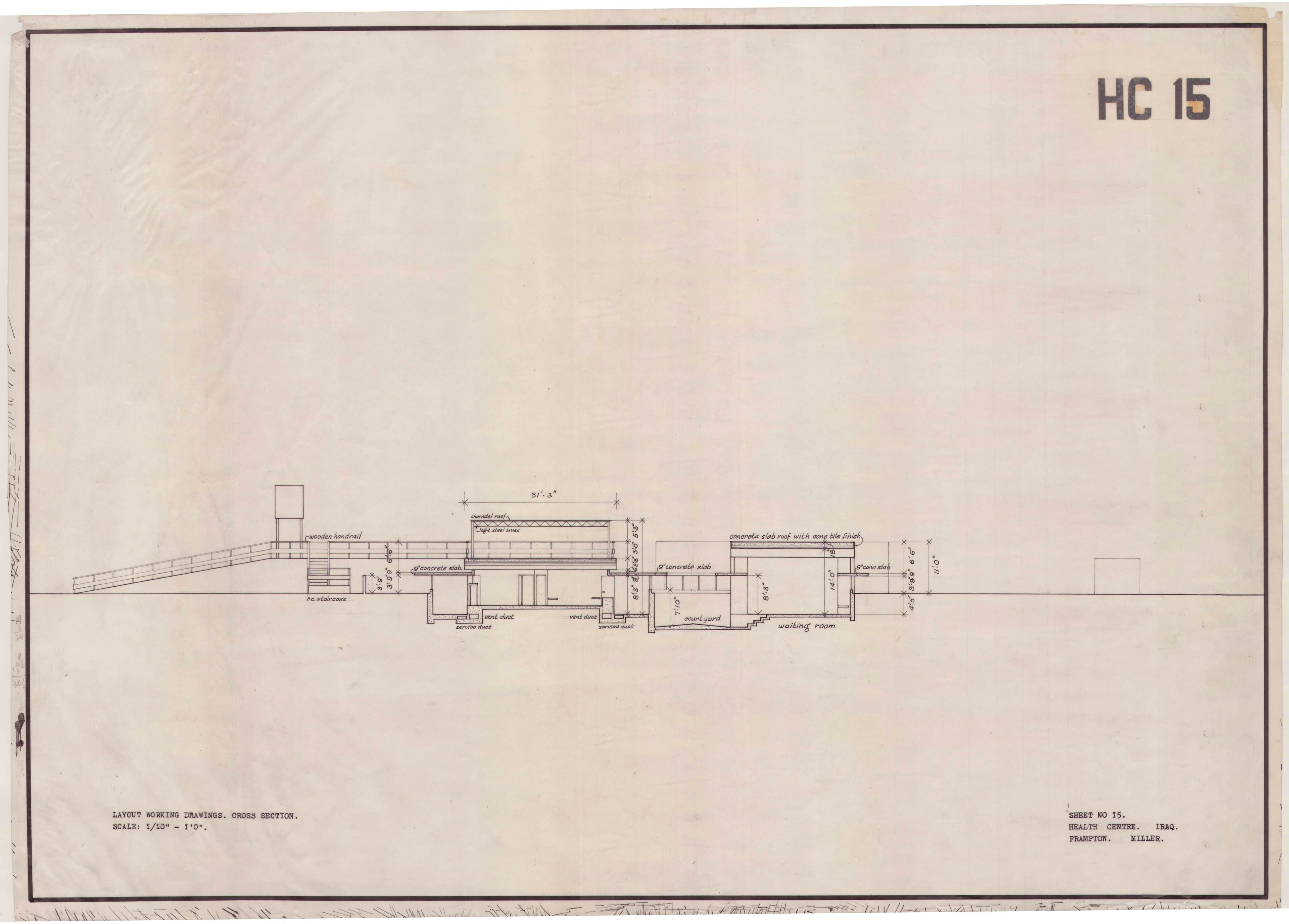 John Miller and Kenneth Frampton, 'Health Centre in Iraq', AA Department of Tropical Architecture, 1955