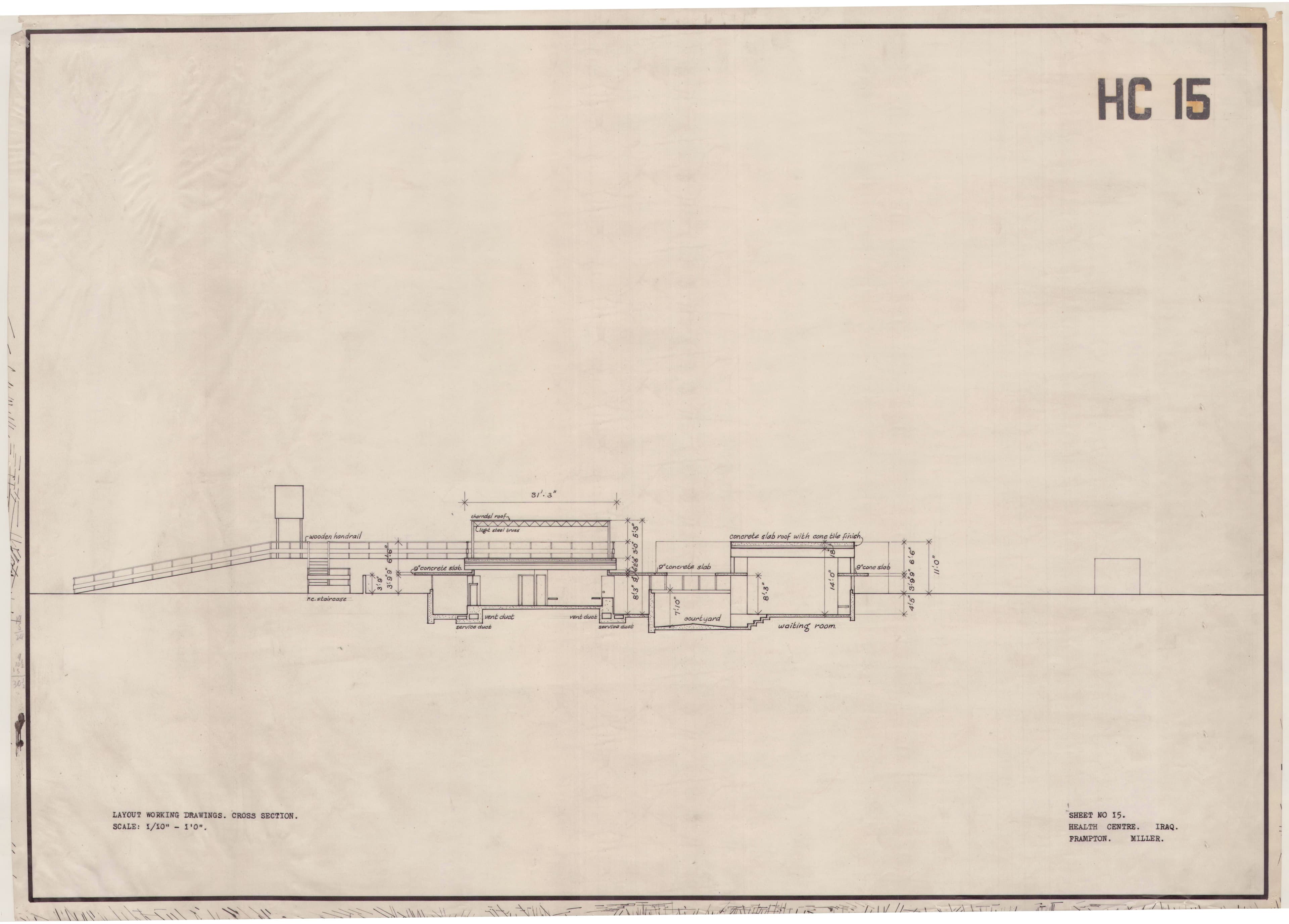 John Miller and Kenneth Frampton, 'Health Centre in Iraq', AA Department of Tropical Architecture, 1955