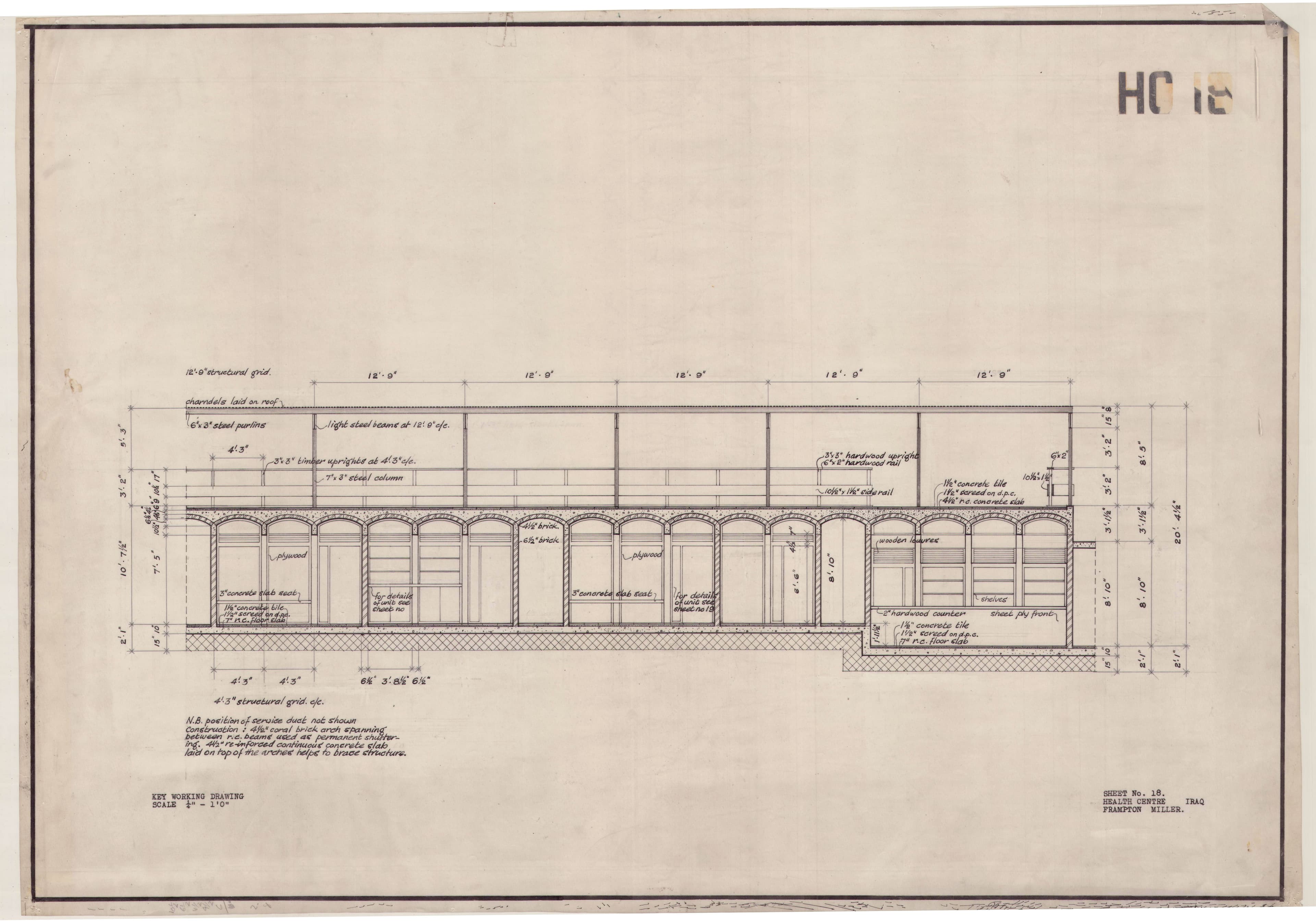 John Miller and Kenneth Frampton, 'Health Centre in Iraq', AA Department of Tropical Architecture, 1955
