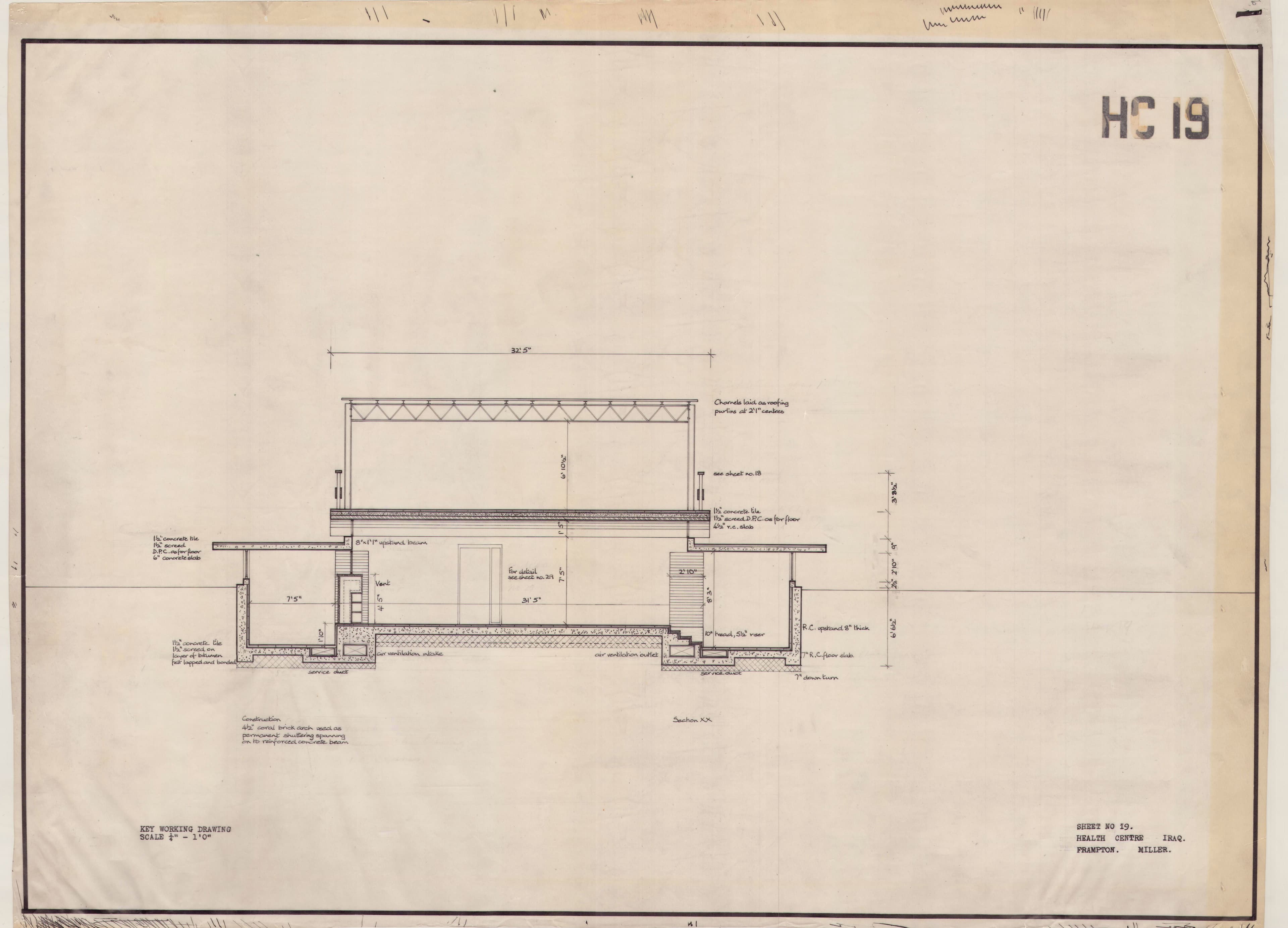 John Miller and Kenneth Frampton, 'Health Centre in Iraq', AA Department of Tropical Architecture, 1955