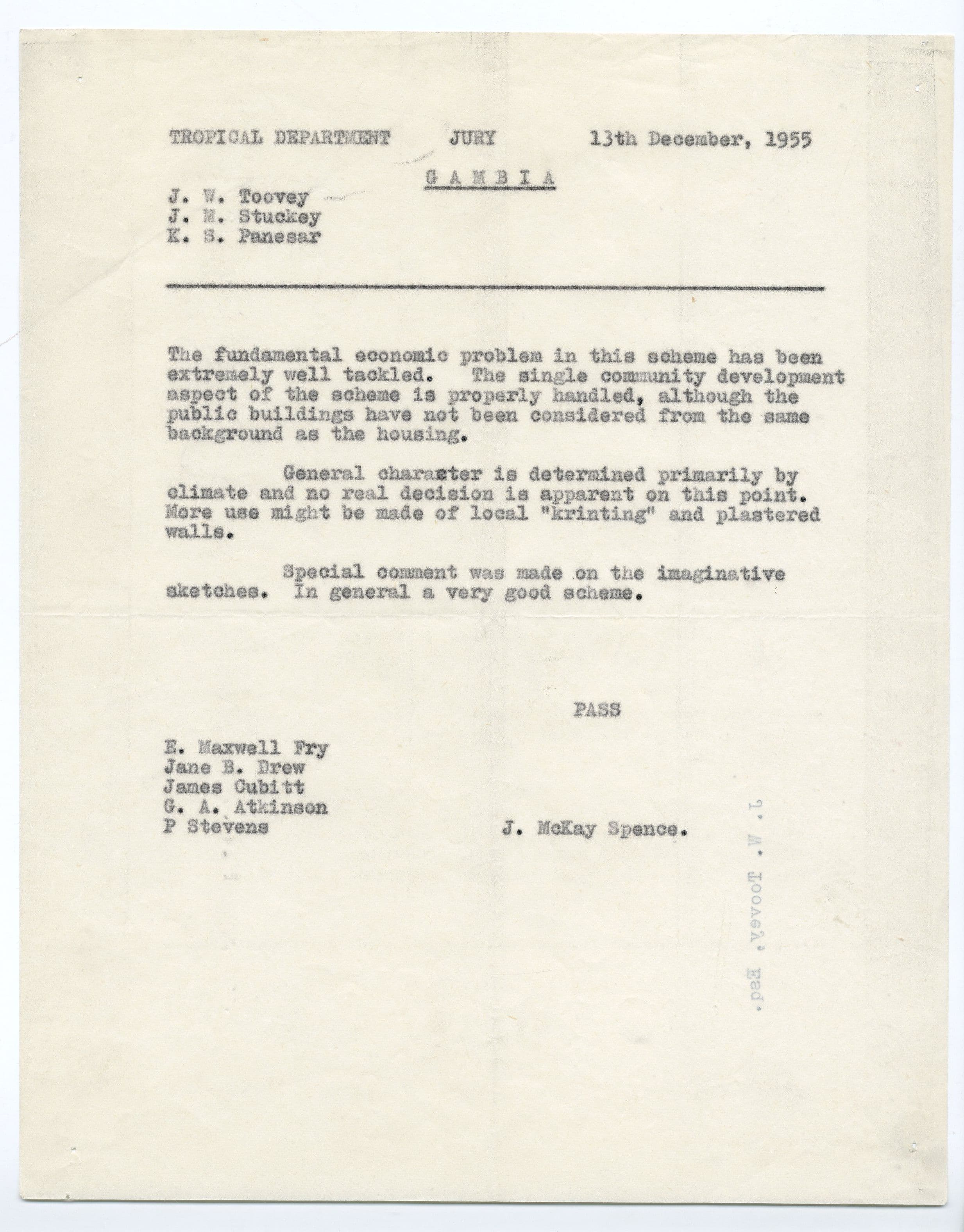 K.S. Panesar, John Toovey, John Stuckey. Bathurst New Town, Gambia (Department of Tropical Architecture student project), 1955-56. AA Archives