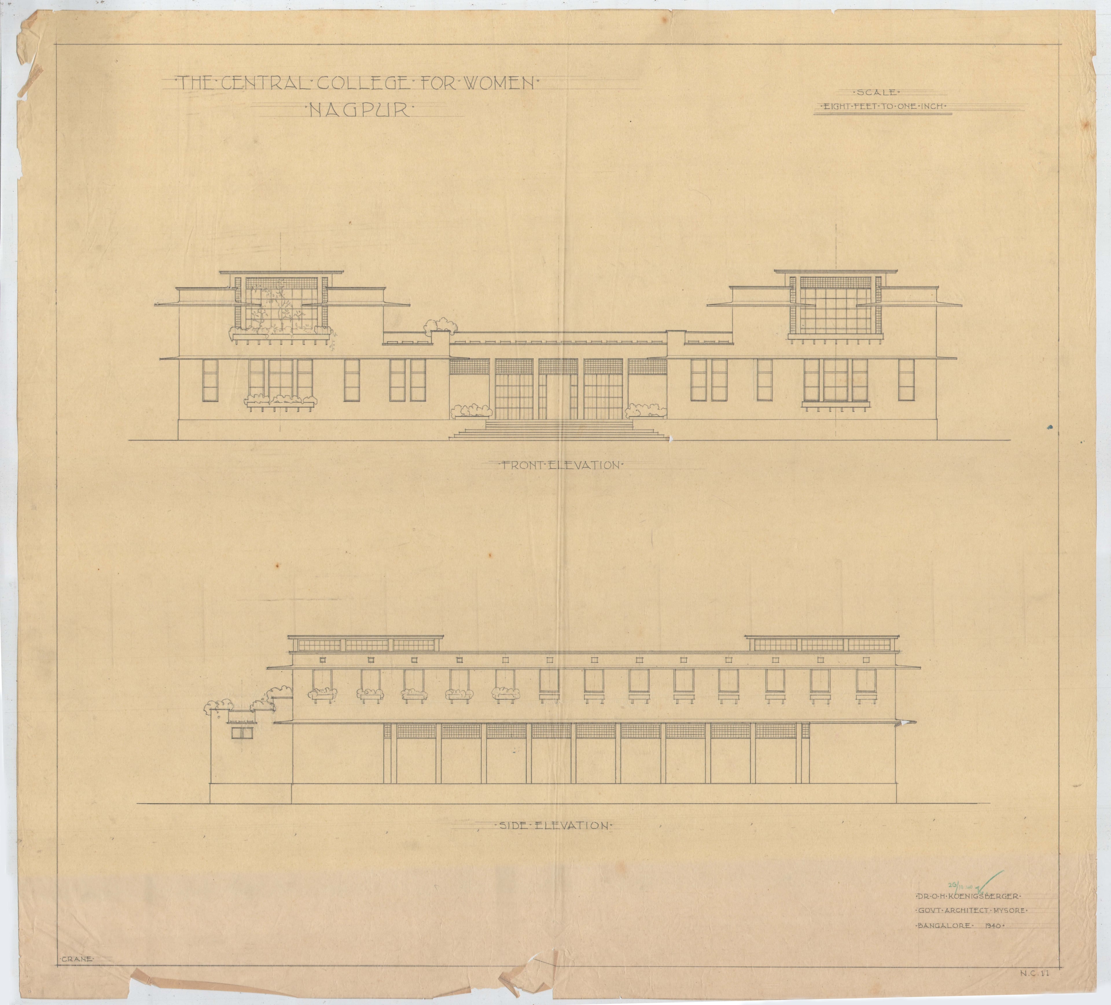 Otto Koenigsberger. Central College for Women, Nagpur, 1940-42. AA Archives, Box: 2012:P150