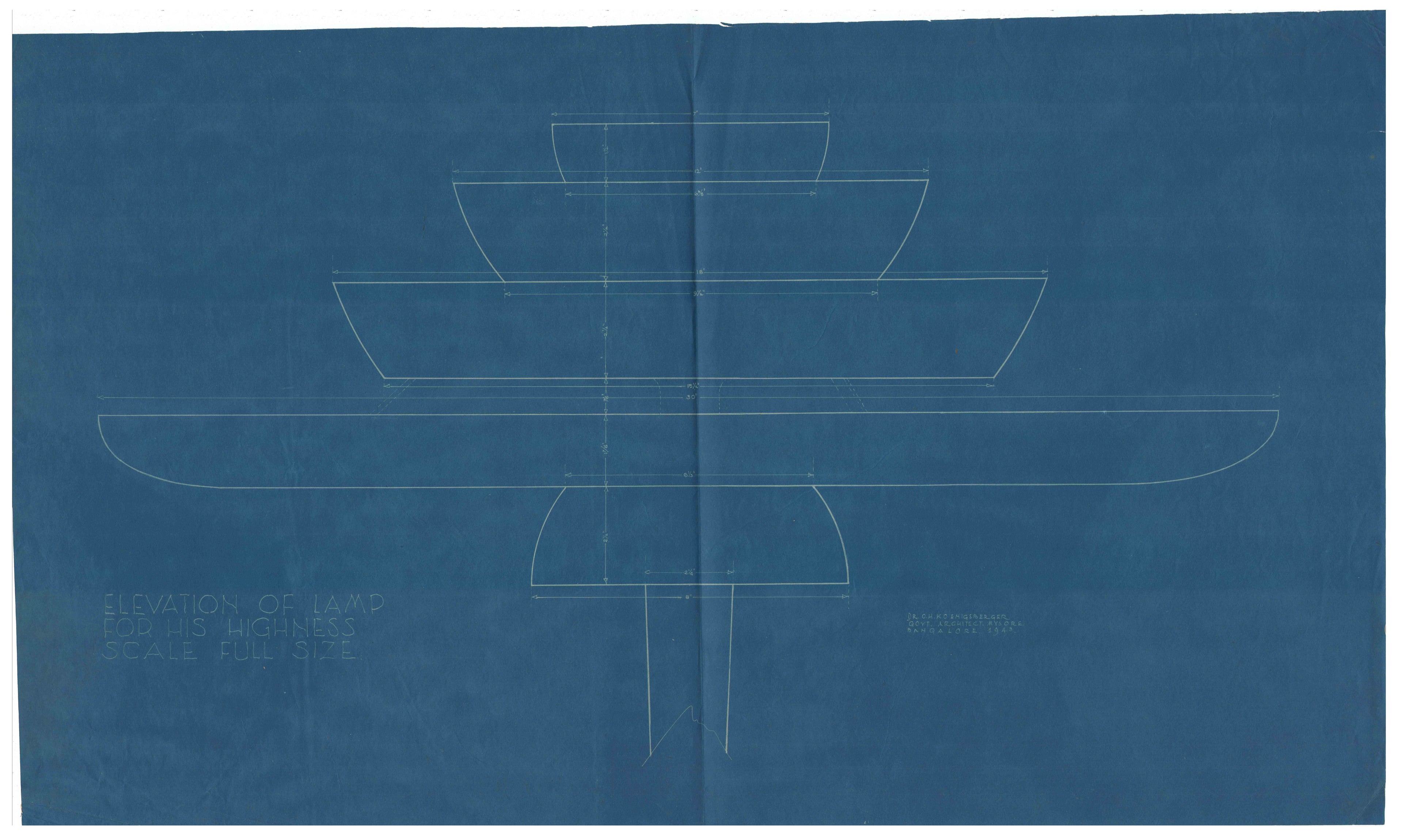 Otto Koenigsberger. Design for a lamp designed by Otto Koenigsberger for the Maharaja of Mysore, 1943. Credit: AA Archives; 2012:P148.