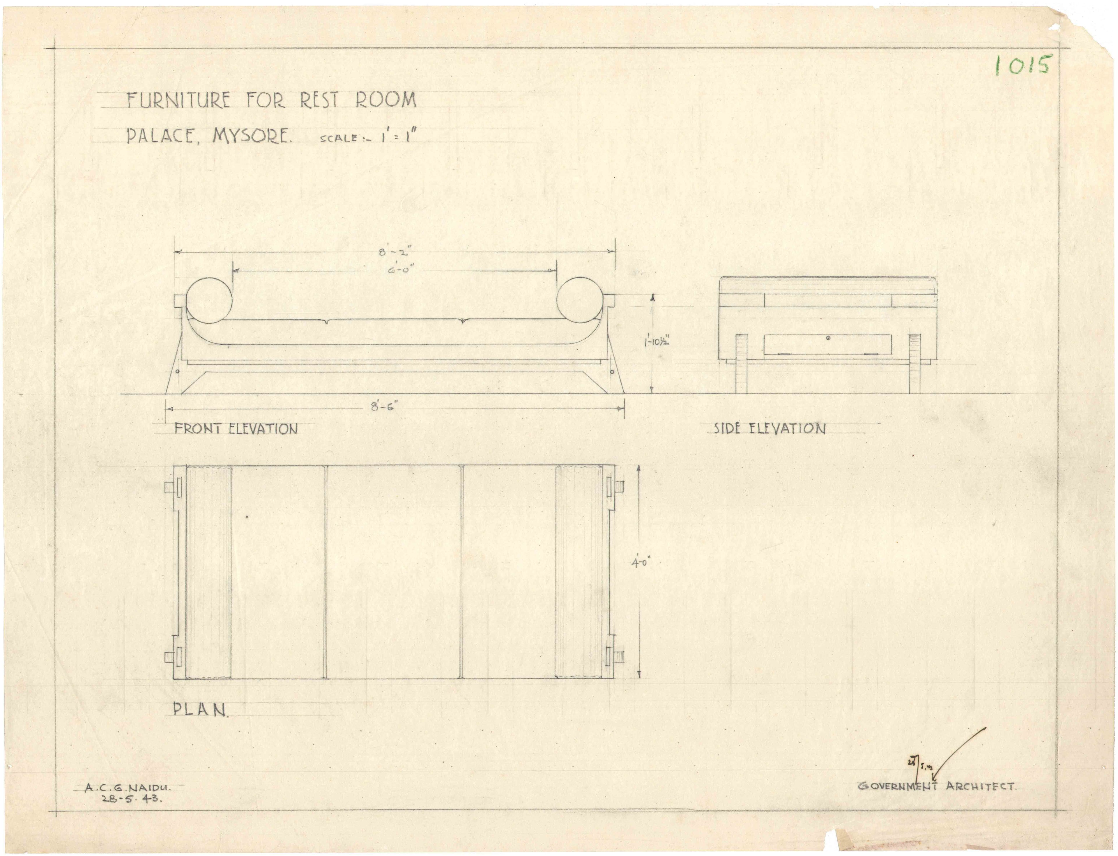 Otto Koenigsberger. Sofa for Rest Room, Mysore Palace, 1943. Credit: AA Archives; 2012:P148
