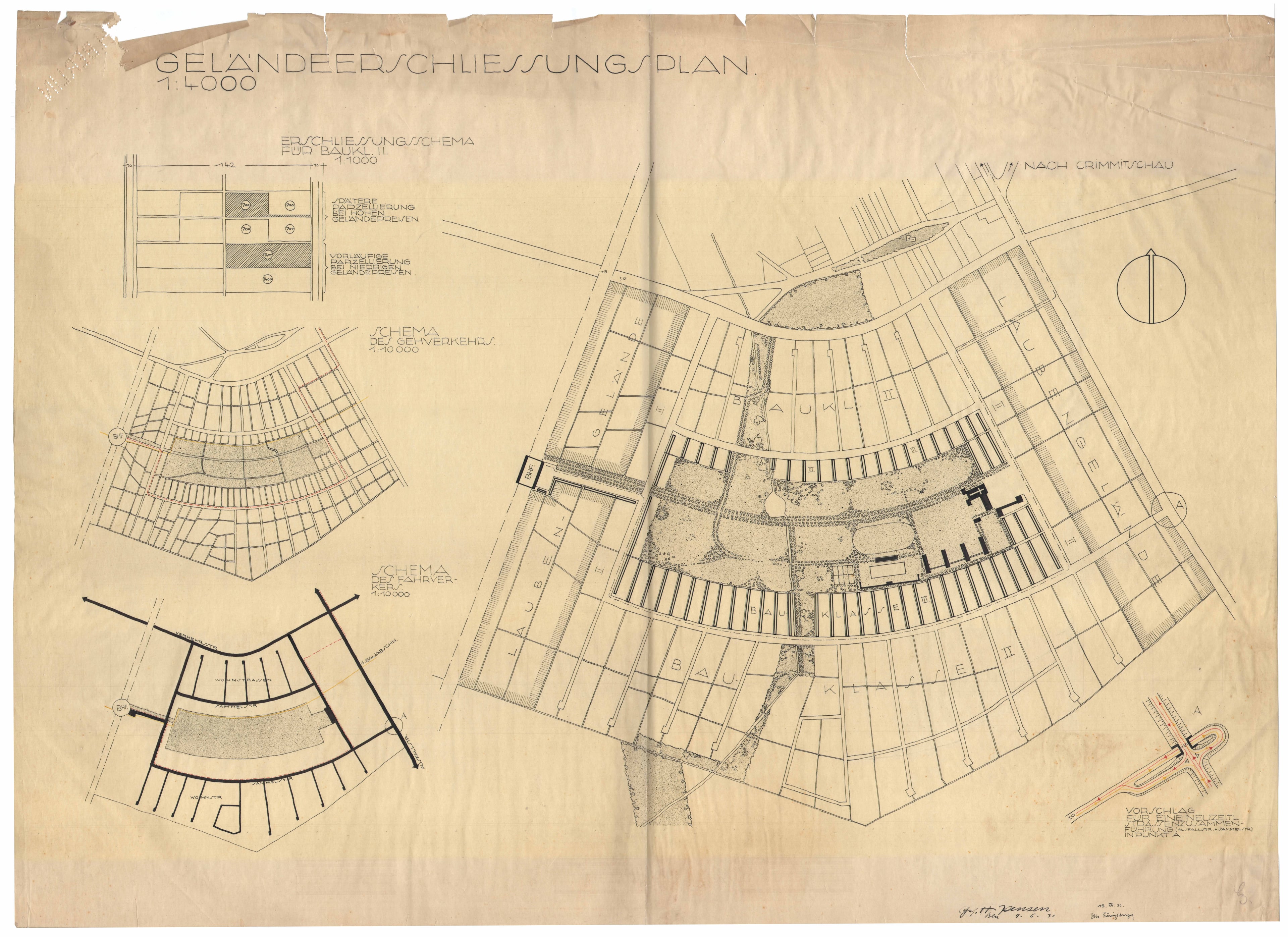 Otto Koenigsberger. Proposed development plan by Otto Koenigsberger  for Wedding district of Berlin, 1930-31. Includes overall scheme, togerher with land parecelling,  pedestrian and traffic schemes. Credit: AA Archives: 2012:P148