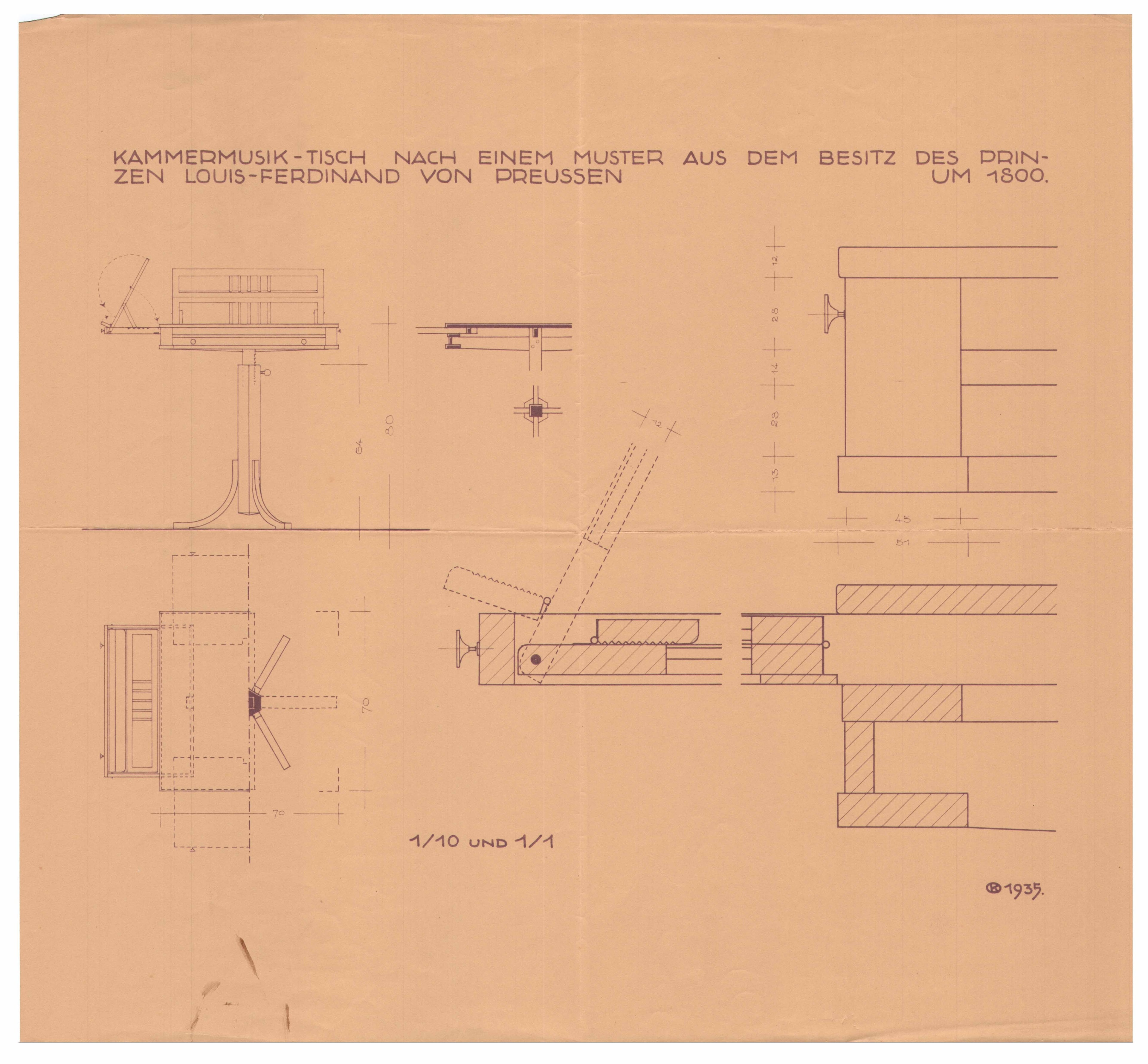 Otto Koenigsberger. Otto Koenigsbergeer, design for a chamber music table and music stand, 1935. Credit: AA Archives: 2012:P148