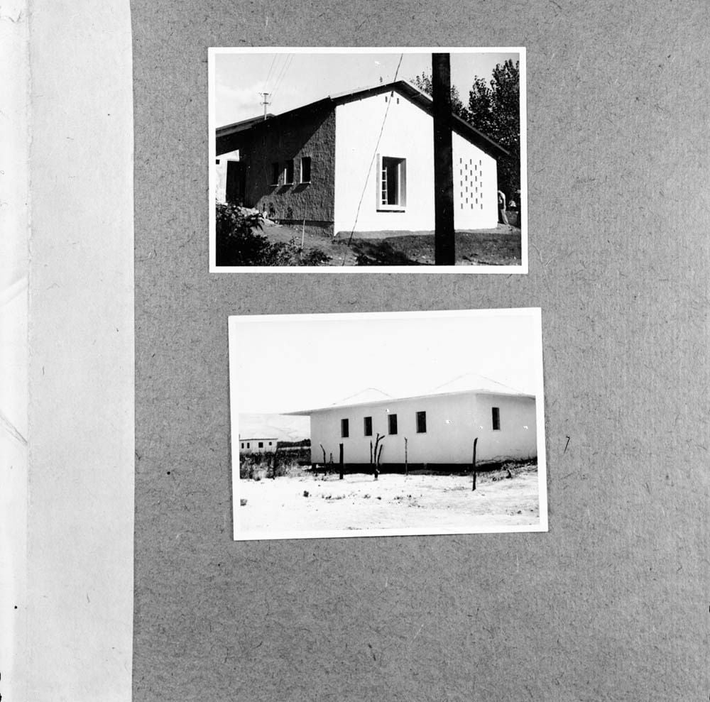 DTA Lantern Slide Library. Slide taken from an unidentified publication, showing a photograph of unknown apartments in Israel. 