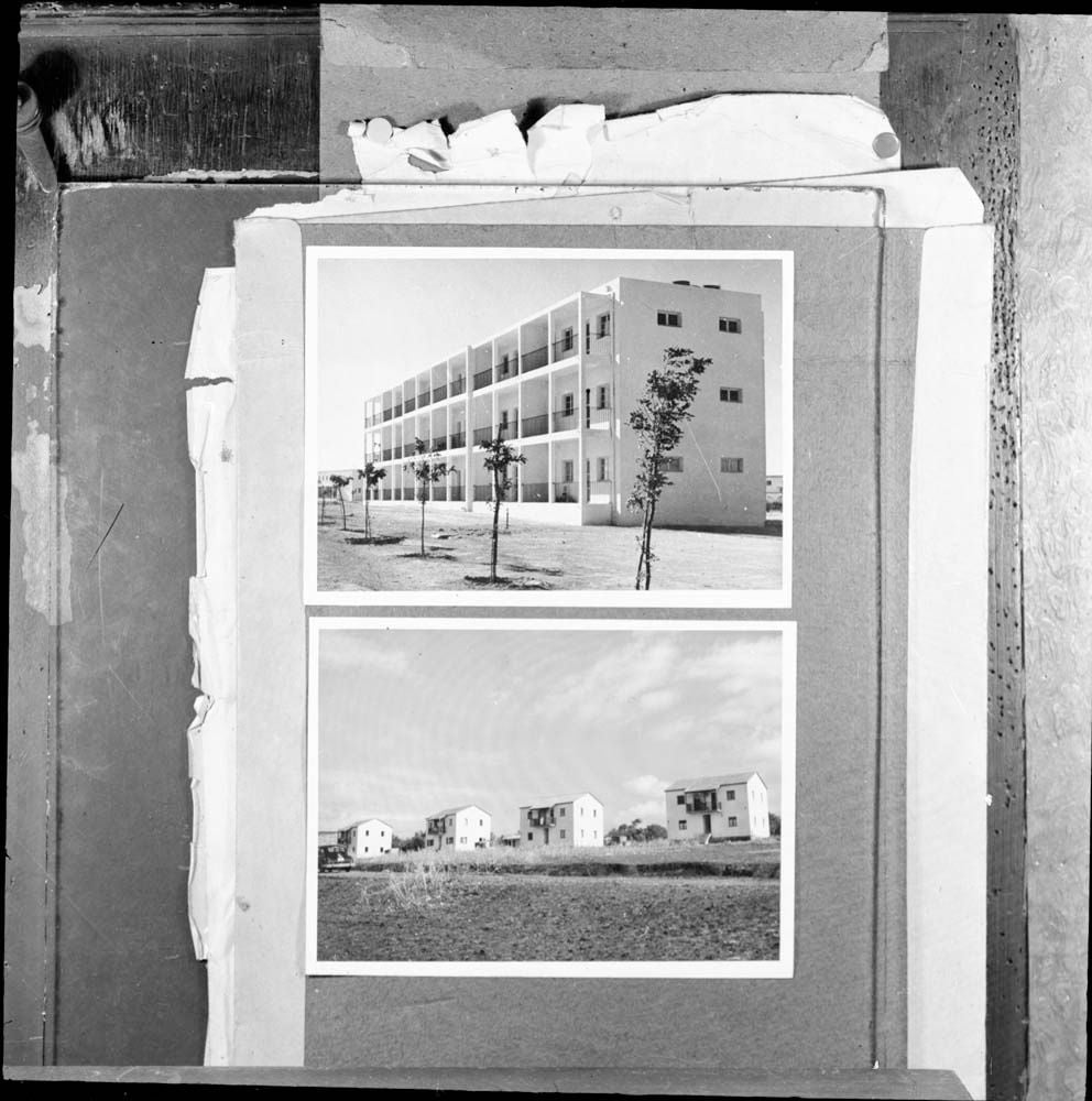 DTA Lantern Slide Library. Slide taken from an unidentified publication, showing photographs of unknown buildings in Israel.