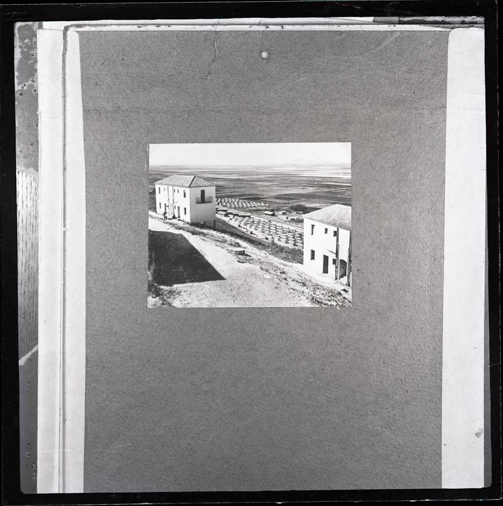 DTA Lantern Slide Library. Slide taken from an unidentified publication, showing a photograph of unknown buildings.