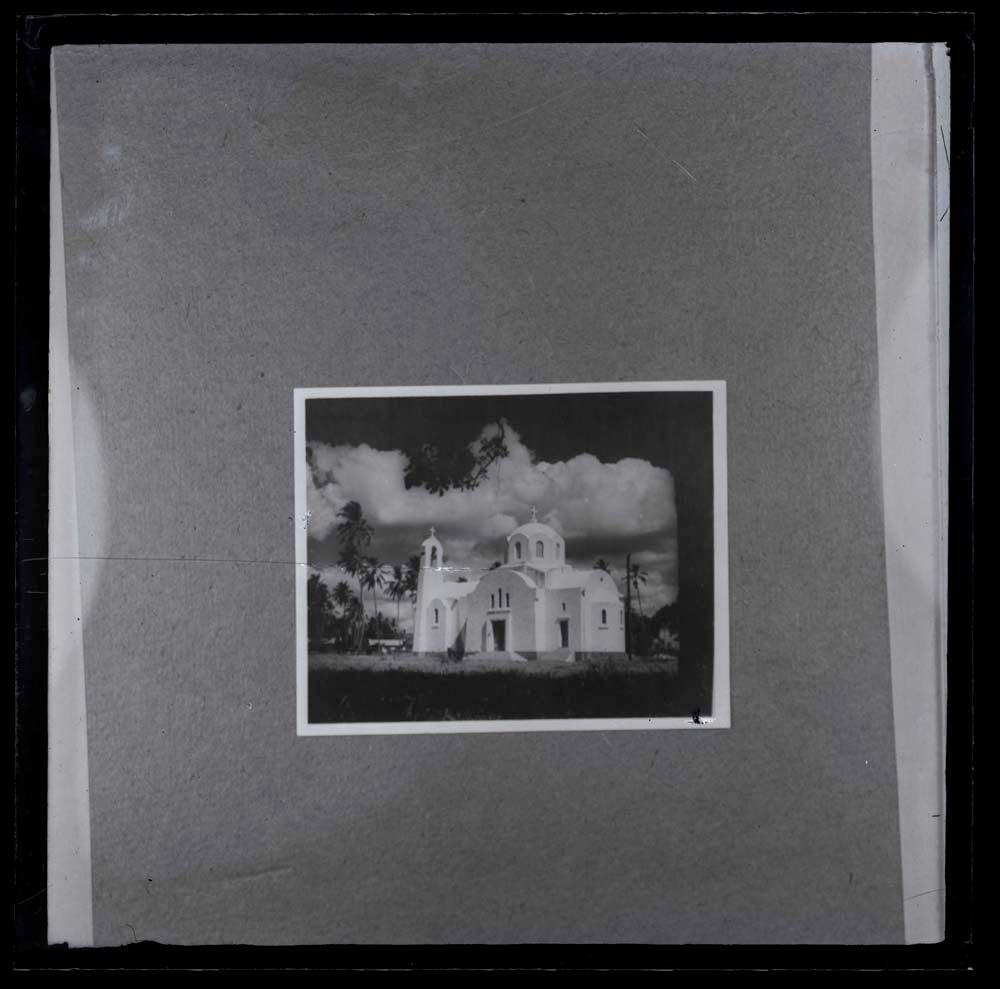 DTA Lantern Slide Library. Slide taken from an unidentified publication, showing a photograph of the Saint George Orthodox Church in Tanga, Tanzania in the 1960s.
