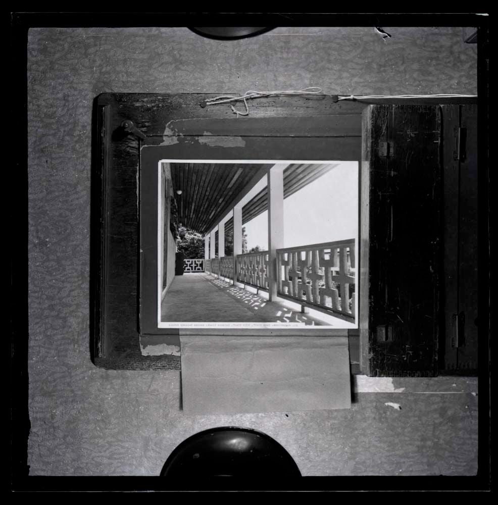 DTA Lantern Slide Library. Slide taken from an unidentified publication, showing a photograph of the science block balcony of the Mfantsipim School, an all boys Methodist boarding school established in 1876 in Cape Coast, Ghana.