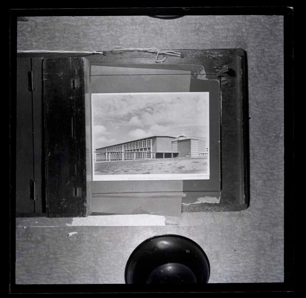 DTA Lantern Slide Library. Slide taken from an unidentified publication, showing a photograph  of the science building of the University College in Ibadan, Nigeria. 