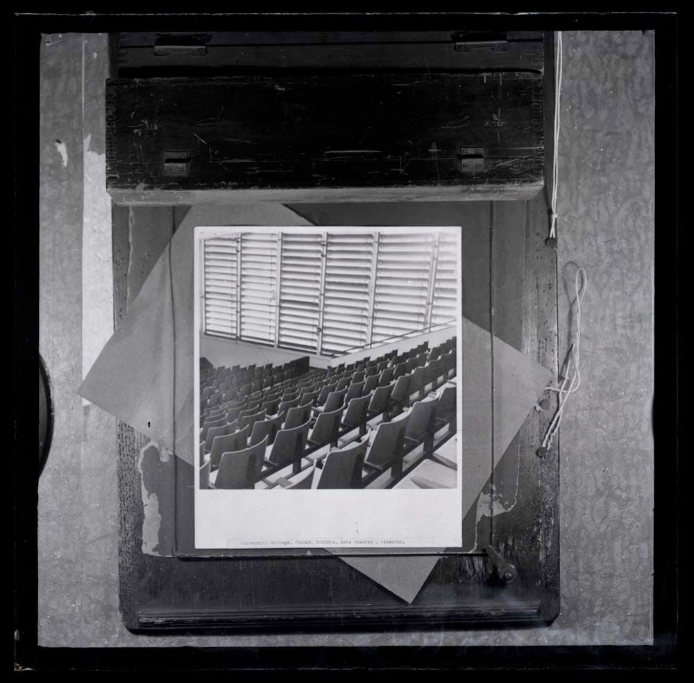 DTA Lantern Slide Library. Slide taken from an unidentified publication, showing a photograph of the interior of the Arts Theatre of the University College in Ibadan, Nigeria.