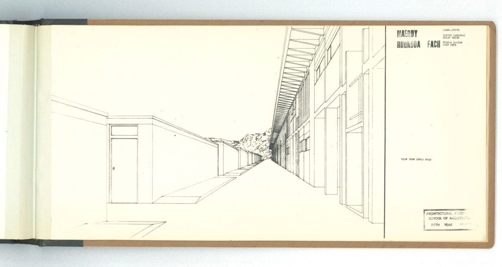 Denise Lakofski and Brian Smith, 'Maerdy Redevelopment, Rhondda Fach'. AA Fifth Year Thesis. The Architectural Archives, University of Pennsylvania. By the gift of Robert Venturi and Denise Scott Brown.