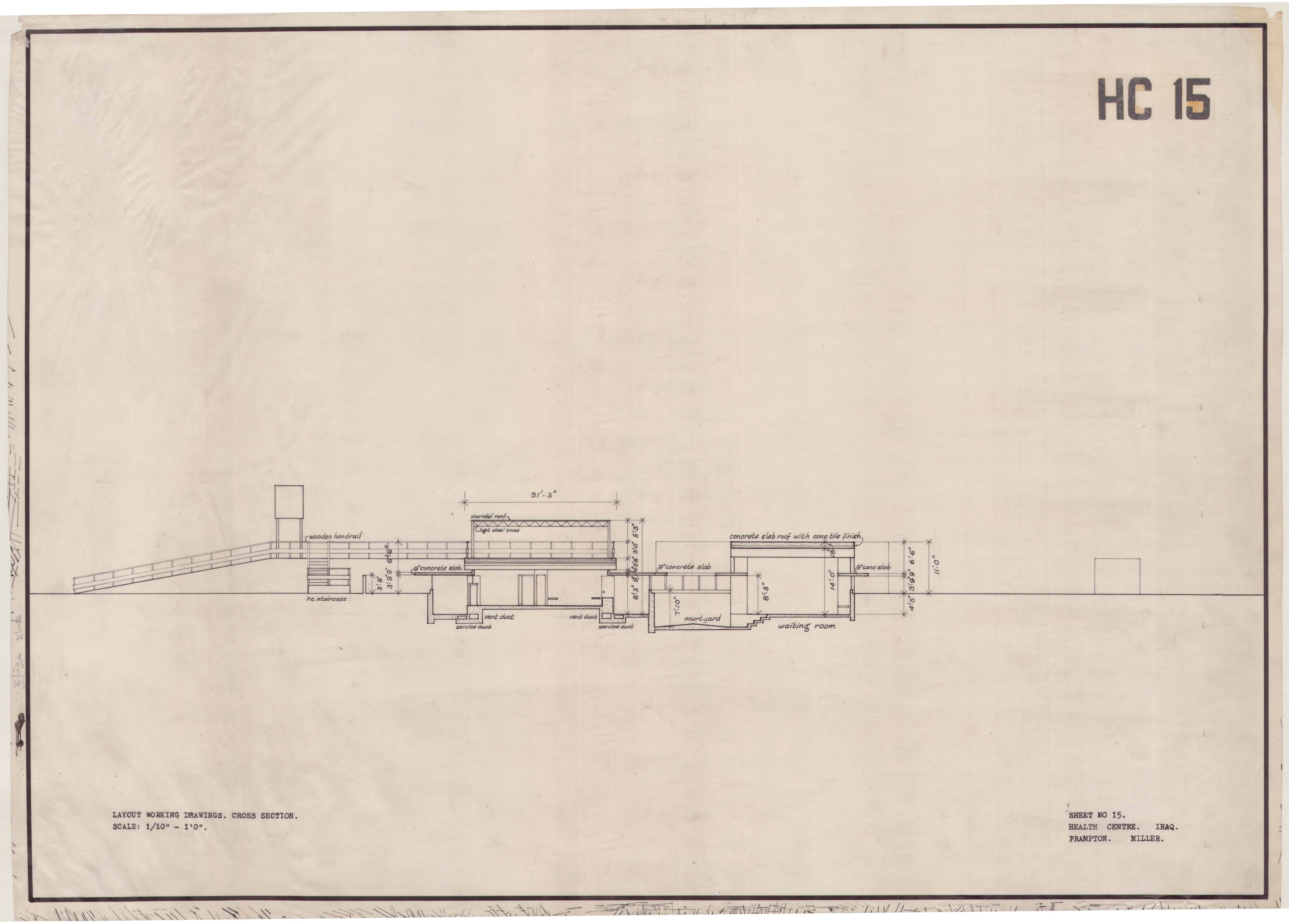 John Miller and Kenneth Frampton, 'Health Centre in Iraq', AA Department of Tropical Architecture, 1955