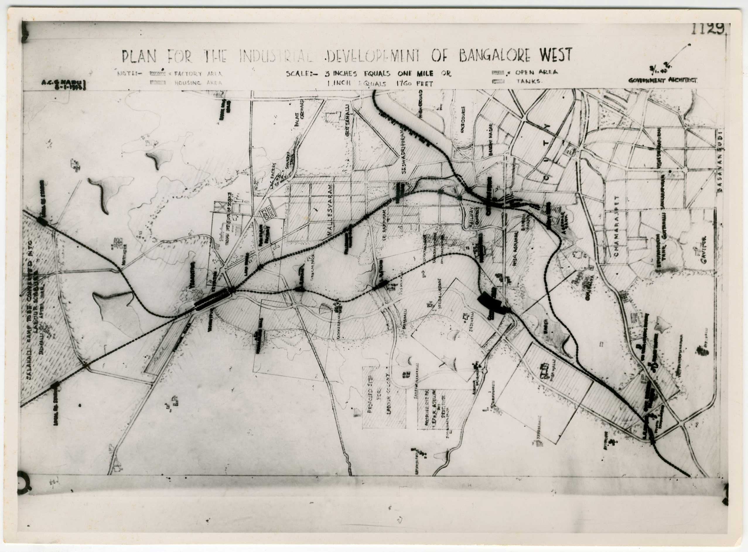 Alternative text: Otto Koenigsberger, Bangalore Development Plan, 1943. Credit: AA Archives: OK1